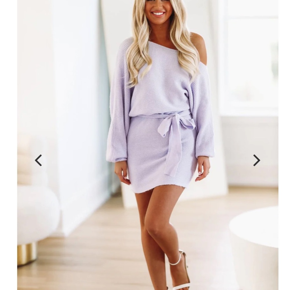 Pink sweater off the shoulder dress
